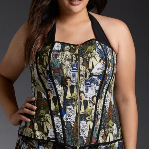 Star Wars 2X Allover Character Print Halter Corset Waist Cinch black White - Picture 3 of 13